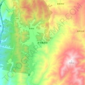 Mapa topográfico 羊坪彝族乡, altitud, relieve