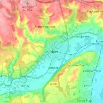 Mapa topográfico Marlow, altitud, relieve