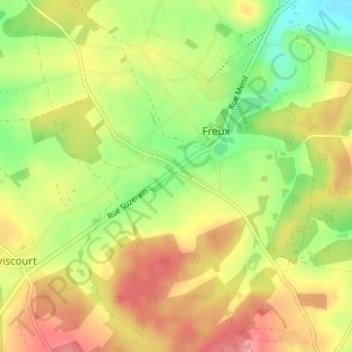 Mapa topográfico Freux-Suzerain, altitud, relieve