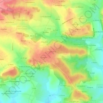 Mapa topográfico La Galardière, altitud, relieve