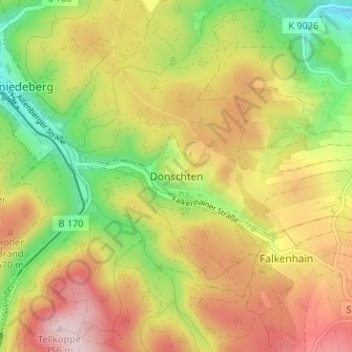 Mapa topográfico Dönschten, altitud, relieve