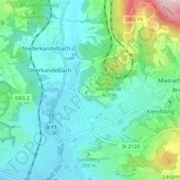 Mapa topográfico Thannberg, altitud, relieve