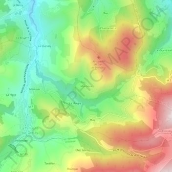 Mapa topográfico Montieux, altitud, relieve
