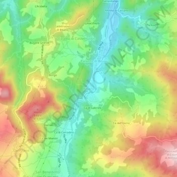 Mapa topográfico Bisano, altitud, relieve