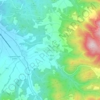 Mapa topográfico Pievescola, altitud, relieve
