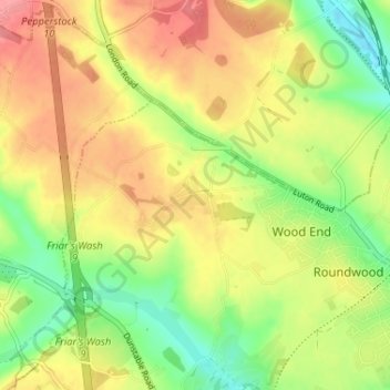 Mapa topográfico Kinsbourne Green, altitud, relieve