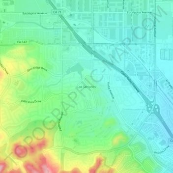 Mapa topográfico Los Serranos, altitud, relieve
