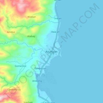 Mapa topográfico Ayungon, altitud, relieve