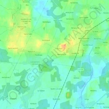 Mapa topográfico Kerimel, altitud, relieve
