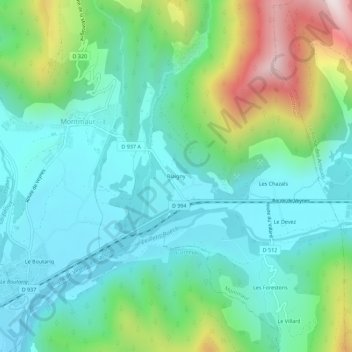 Mapa topográfico Blaigny, altitud, relieve