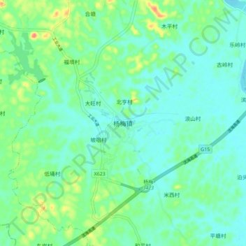 Mapa topográfico 杨梅镇, altitud, relieve