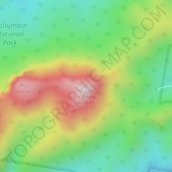 Mapa topográfico Mount Warning, altitud, relieve