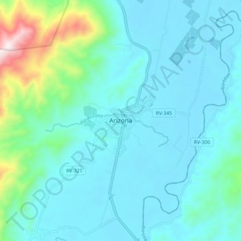 Mapa topográfico Arizona, altitud, relieve