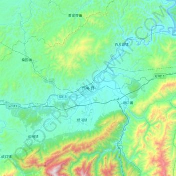 Mapa topográfico 西乡县, altitud, relieve