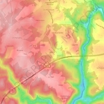 Mapa topográfico Lespinat, altitud, relieve