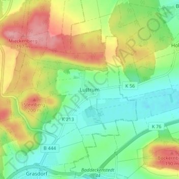 Mapa topográfico Luttrum, altitud, relieve