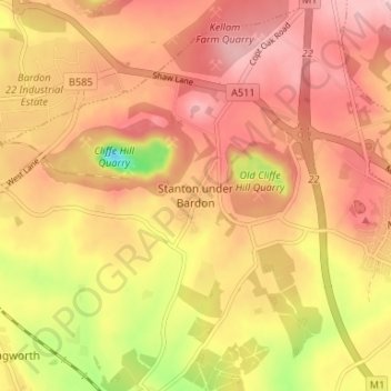 Mapa topográfico Stanton under Bardon, altitud, relieve