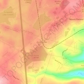 Mapa topográfico Pocono Summit, altitud, relieve