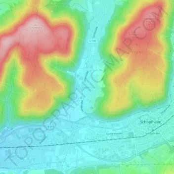 Mapa topográfico Langenau, altitud, relieve