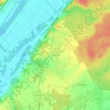 Mapa topográfico Les Mesliers, altitud, relieve