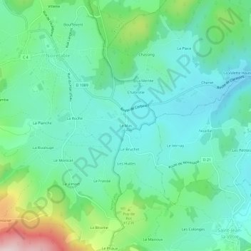 Mapa topográfico Le Mas, altitud, relieve