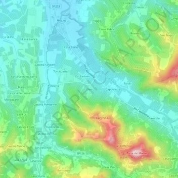 Mapa topográfico Olesi, altitud, relieve