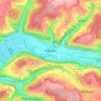 Mapa topográfico Klepsau, altitud, relieve