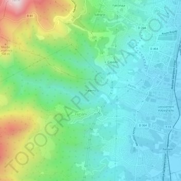 Mapa topográfico Paterno, altitud, relieve