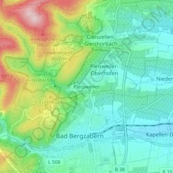 Mapa topográfico Pleisweiler, altitud, relieve