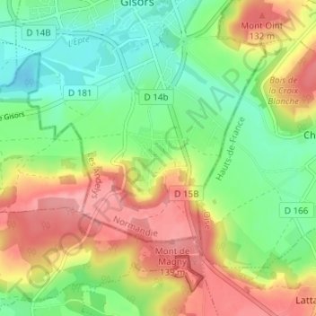 Mapa topográfico Boisgeloup, altitud, relieve