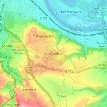 Mapa topográfico Großsedlitz, altitud, relieve