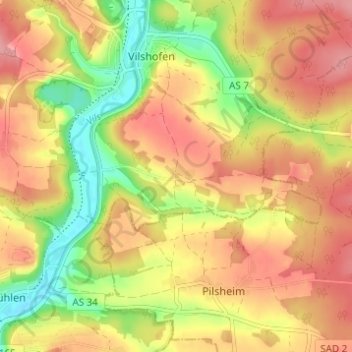 Mapa topográfico Gattershof, altitud, relieve