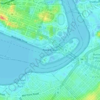 Mapa topográfico Point Fraser, altitud, relieve