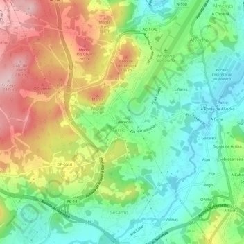 Mapa topográfico Culleredo, altitud, relieve