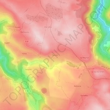 Mapa topográfico Peyrolet, altitud, relieve