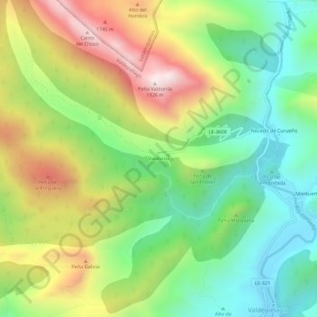 Mapa topográfico Valdorria, altitud, relieve