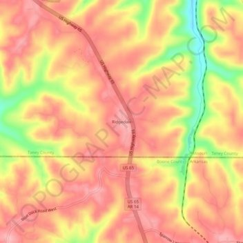 Mapa topográfico Ridgedale, altitud, relieve