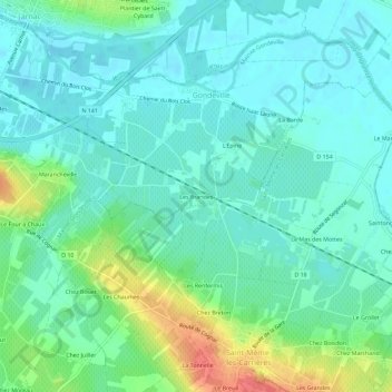 Mapa topográfico Les Brandes, altitud, relieve