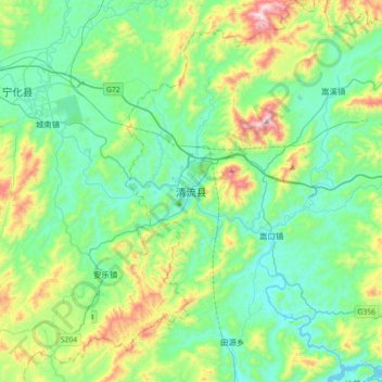 Mapa topográfico 清流县, altitud, relieve