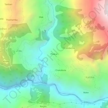 Mapa topográfico Phakse, altitud, relieve