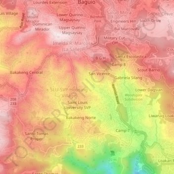 Mapa topográfico Bakakeng Norte, altitud, relieve