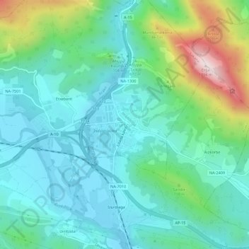 Mapa topográfico Irurtzun, altitud, relieve
