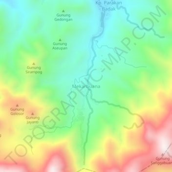 Mapa topográfico Mekarbuana, altitud, relieve