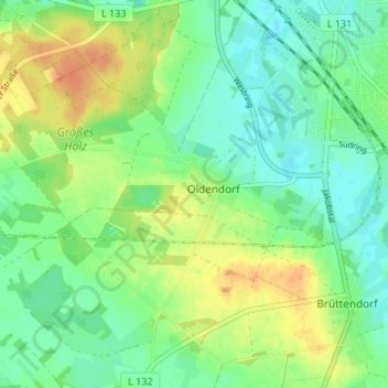 Mapa topográfico Oldendorf, altitud, relieve