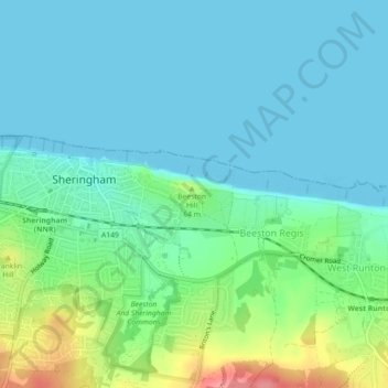 Mapa topográfico Beeston Bump, altitud, relieve