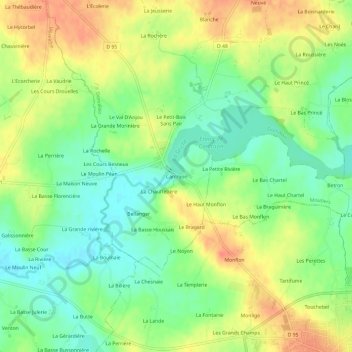 Mapa topográfico Carcraon, altitud, relieve