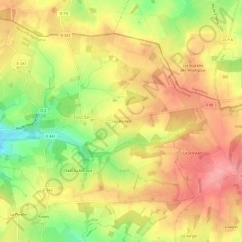 Mapa topográfico Les Bordes, altitud, relieve
