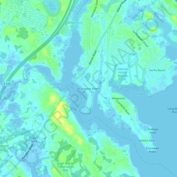 Mapa topográfico Briarwood Beach, altitud, relieve