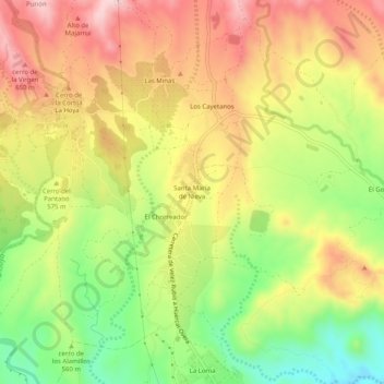 Mapa topográfico Santa María de Nieva, altitud, relieve