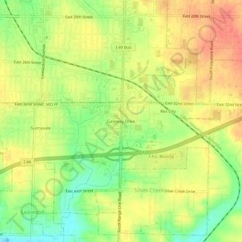 Mapa topográfico Gateway Drive, altitud, relieve